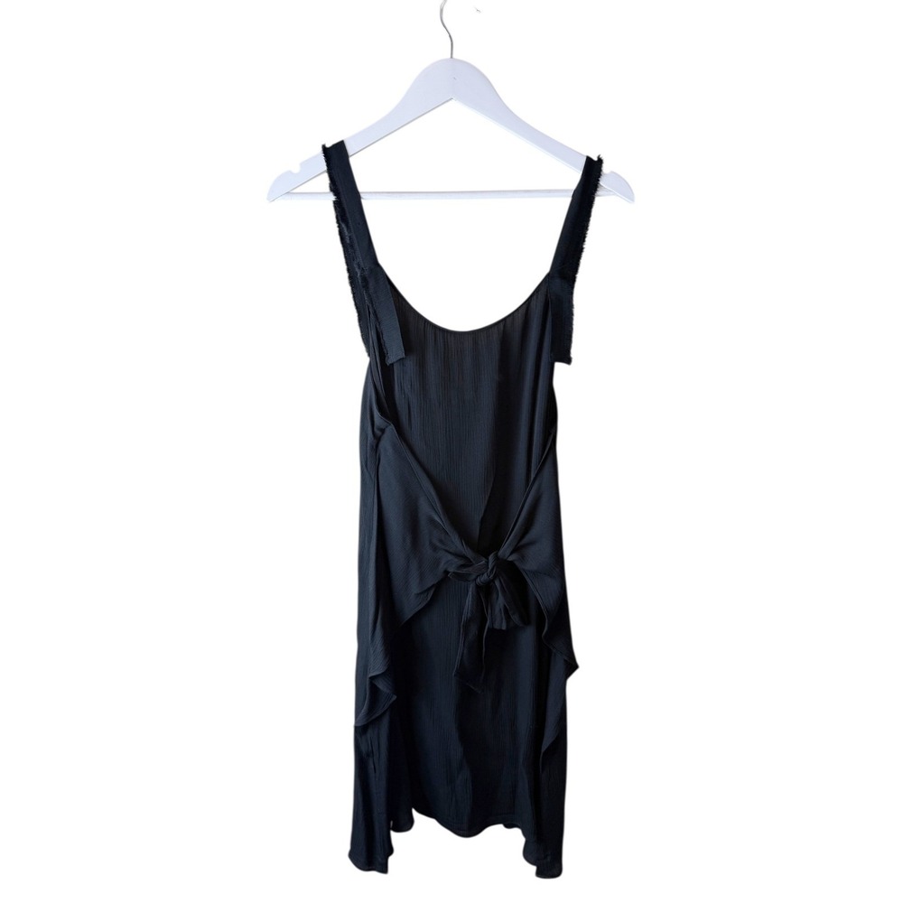 Current Air Los Angeles Black Front Tie Mini Dress Frayed Straps Size L 1690908